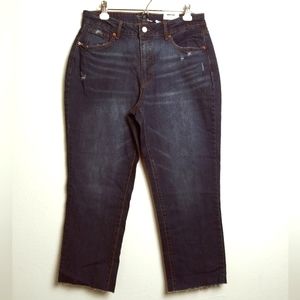 High Rise 14 Straight Crop Jeans Dark Wash Whiskering